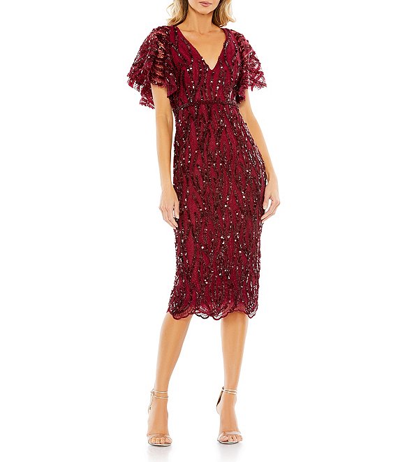 Beaded flutter outlet sleeve dress