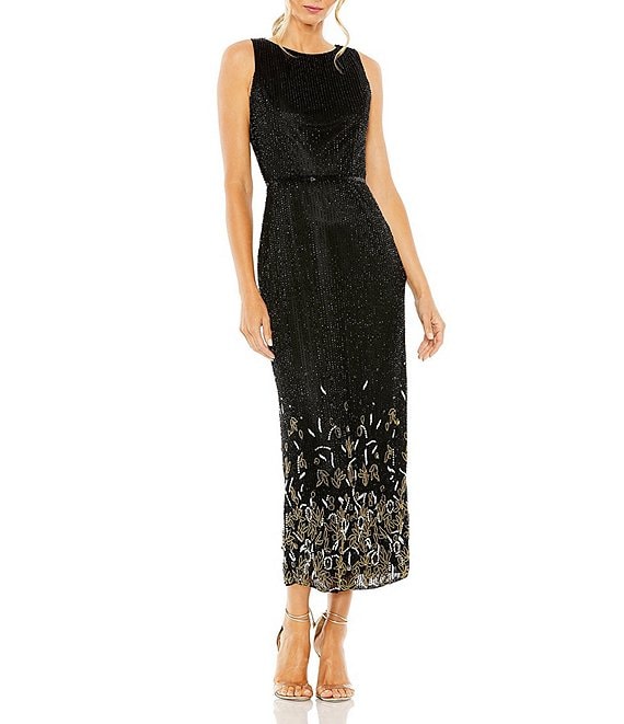 Mac Duggal Sleeveless Crew Neck Beaded Column Dress Dillard s