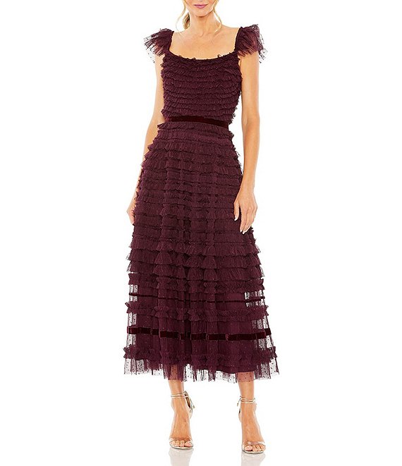 Mac Duggal Square Neck Tiered Ruffle Gown | Dillard's