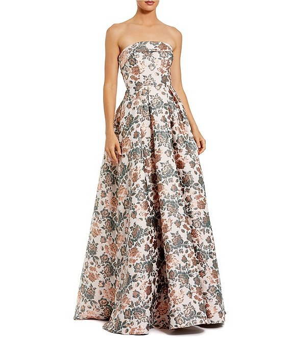 Mac Duggal Strapless Brocade A Line Gown
