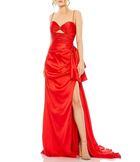 Mac Duggal Strapless Cut Out Leg Slit Side Bow Gown | Dillard's