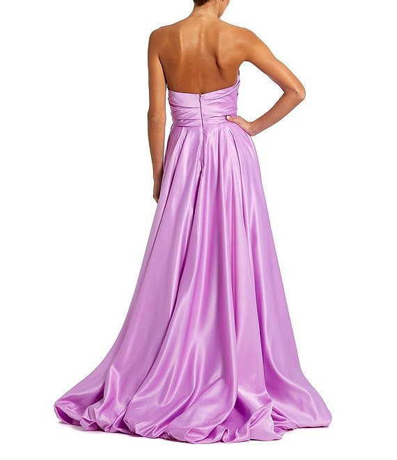 mac duggal strapless asymmetrical maxi dress Mac Duggal Womens Satin Strapless Evening Dress Purple 8