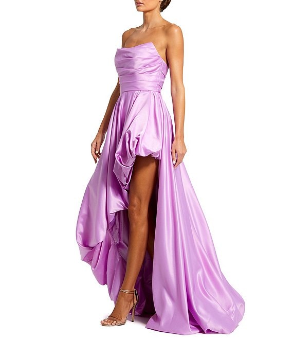 Mac Duggal Strapless Sleeveless Ruched Asymmetrical Bubble Hem Gown