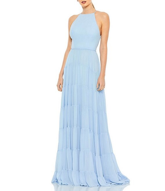 Mac Duggal Tiered Halter Neck Sleeveless Tiered A-Line Gown | Dillard's