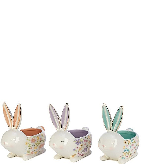 MacKenzie-Childs Easter Collection Posie Patch Ceramic Rabbit Candy Dishes, Set of 3