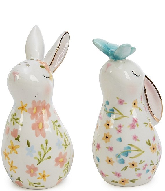 MacKenzie-Childs Easter Collection Posie Patch Rabbit Jack Salt & Pepper Set