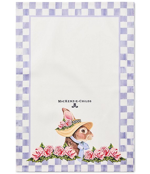 MacKenzie-Childs Easter Collection Rabbit with Bonnet Printed Dish Towel