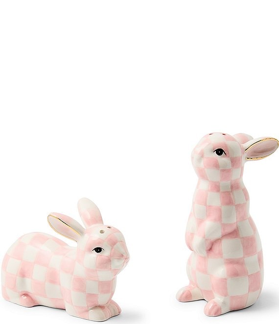 MacKenzie-Childs Easter Collection Rosy Check Bunny Salt & Pepper Set