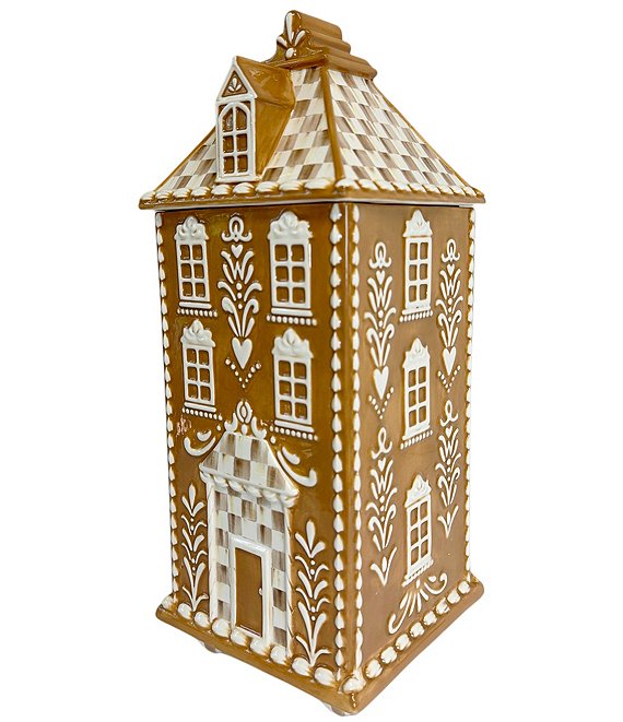 MacKenzie-Childs Holiday Collection Mocha Check Gingerbread Large Canister