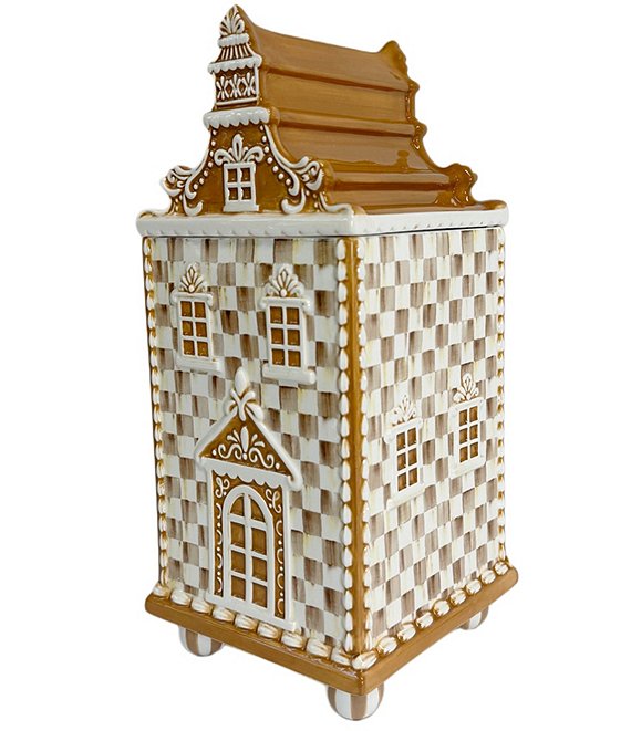 MacKenzie-Childs Holiday Collection Mocha Check Gingerbread Medium Canister
