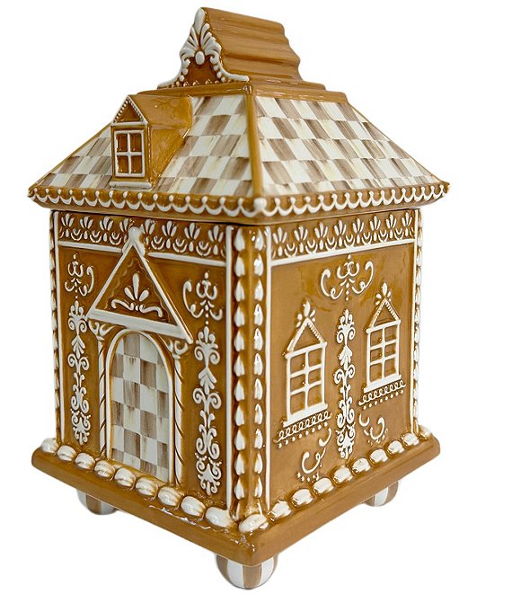 MacKenzie-Childs Holiday Collection Mocha Check Gingerbread Small Canister