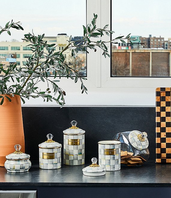 MacKenzie-Childs Check Enamel Squashed Pot Canister | Dillard's