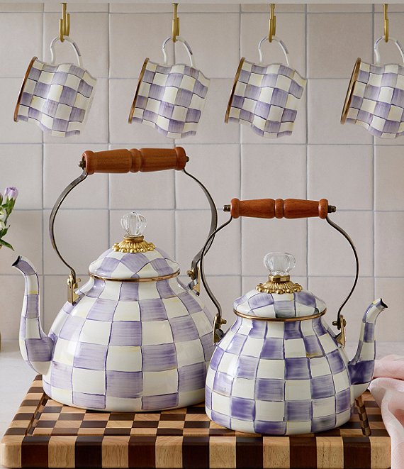 MacKenzie-Childs Check Enamel Tea Kettle | Dillard's