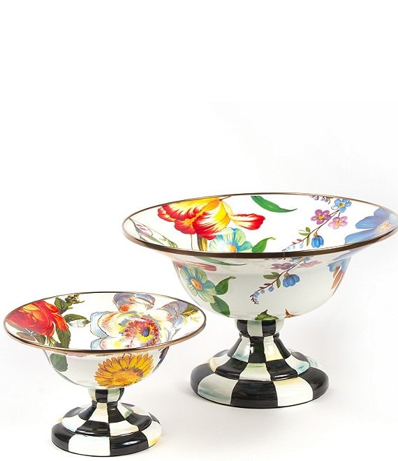 MacKenzie-Childs White Flower Market Footed Compote