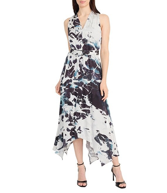 高い信頼 厚い信頼 Maggy London Jacquard Multi Print V Neck Sleeveless シャツ/ブラウス(長袖/七分)