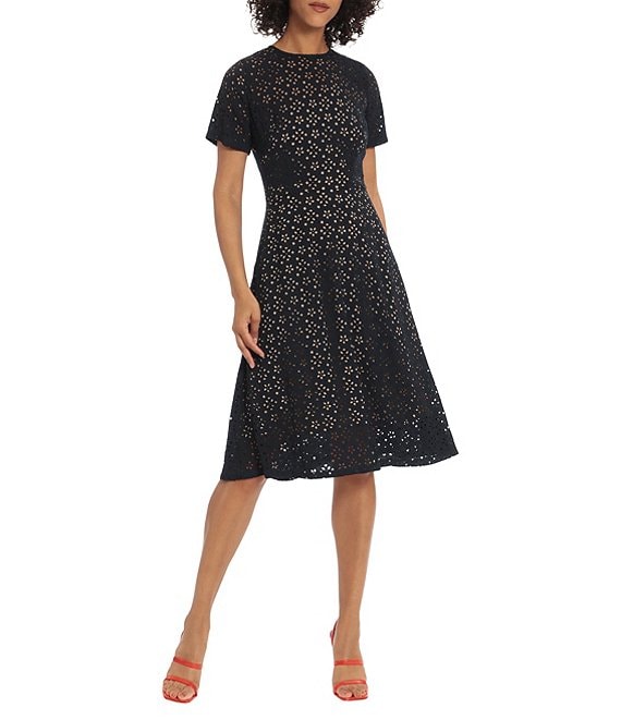 Maggy London Short Sleeve Jewel Neck A-Line Midi Dress | Dillard's