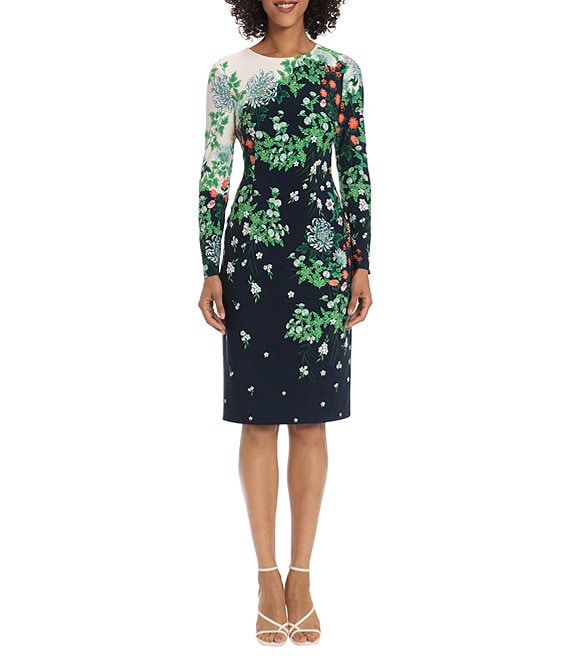 Maggy London Stretch Jewel Neck Long Sleeve Sheath Dress | Dillard's