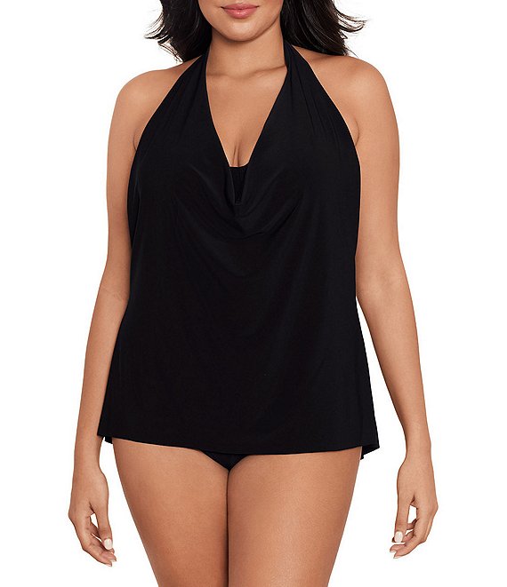Magicsuit Plus Size Solid Sophie Draped Cowl Neck Underwire Tankini Swim Top & Solid Jersey Brief Shirred Swim Bottom