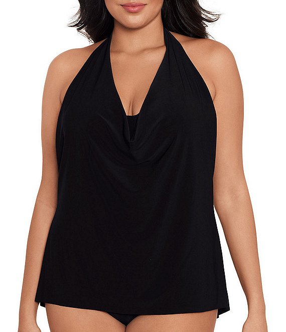 Magicsuit Plus Size Solid Sophie Draped Cowl Neck Underwire Tankini Swim Top