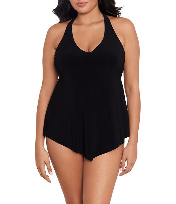 Magicsuit Plus Size Solid Taylor V-Neck Underwire Tankini Swim Top & Solid Jersey Brief Shirred Swim Bottom