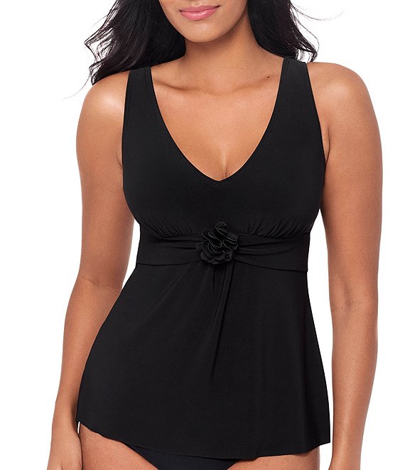 Magicsuit Solid Hadee Front Floral V-Neck Tankini Swim Top