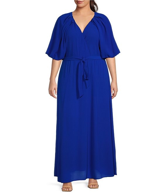 Maison Tara Plus Size Short Sleeve Belted Maxi Dress | Dillard's
