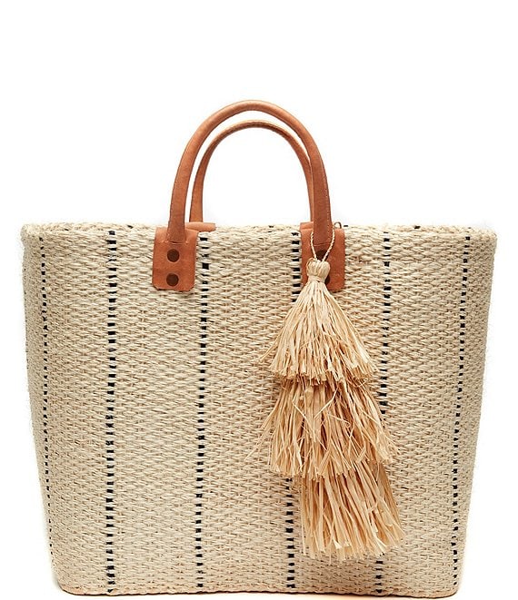 Mar Y Sol Marley Straw Raffia Tassel Tote Bag | Dillard's