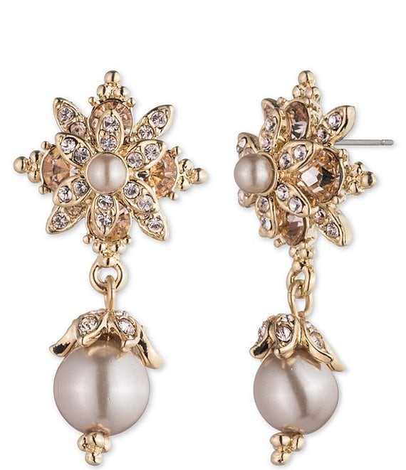 Marchesa Blush Pearl Floral Post Drop Earrings