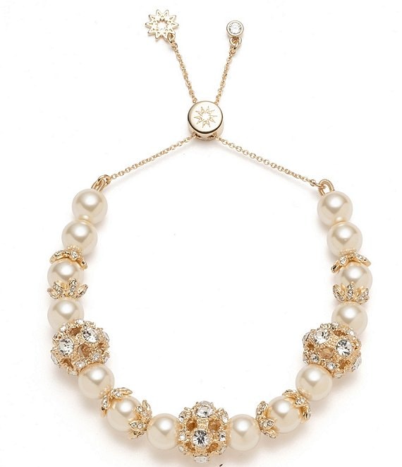 Marchesa Gold Tone Blush Crystal Adjustable Pearl Adjustable Bracelet ...