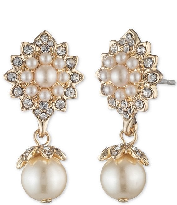 Marchesa Gold Tone Blush Crystal Small Drop Earrings | Dillard's