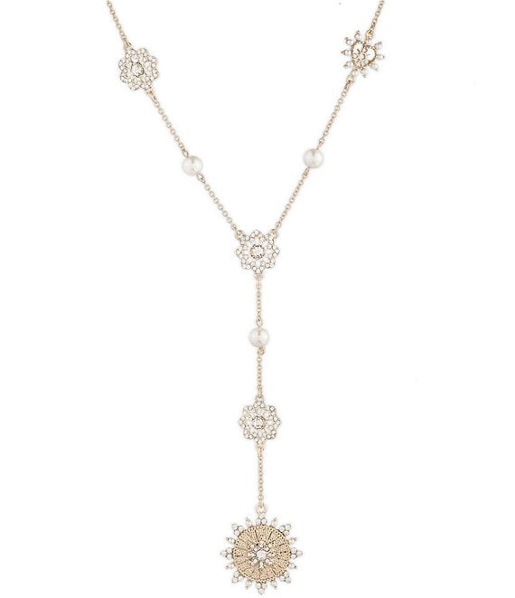 Marchesa Gold Tone Crystal Pearl Y Necklace | Dillard's