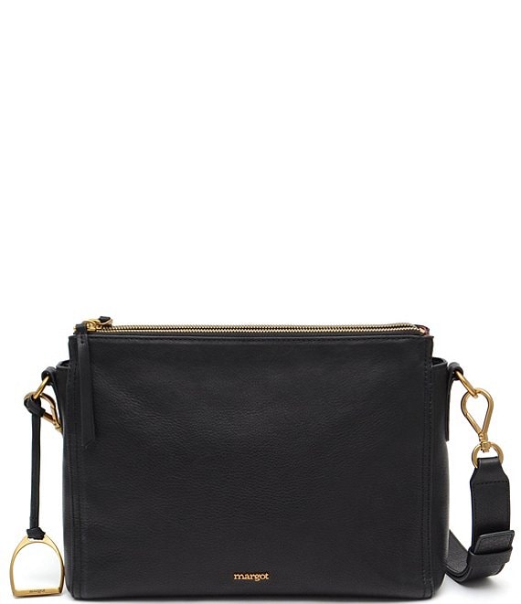 Color:Black - Image 1 - Cloud Leather Hayden Double Zip Crossbody Bag
