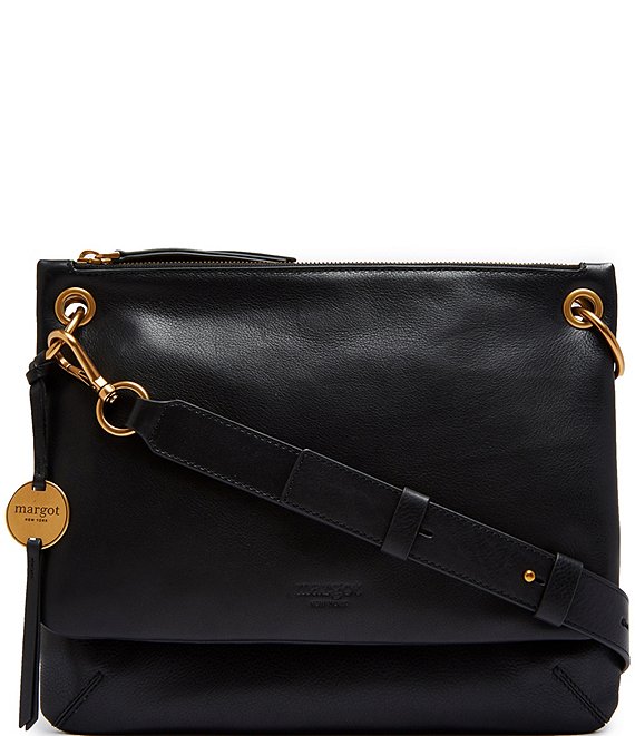 Color:Black - Image 1 - Kiera Double Zip Leather Crossbody Bag