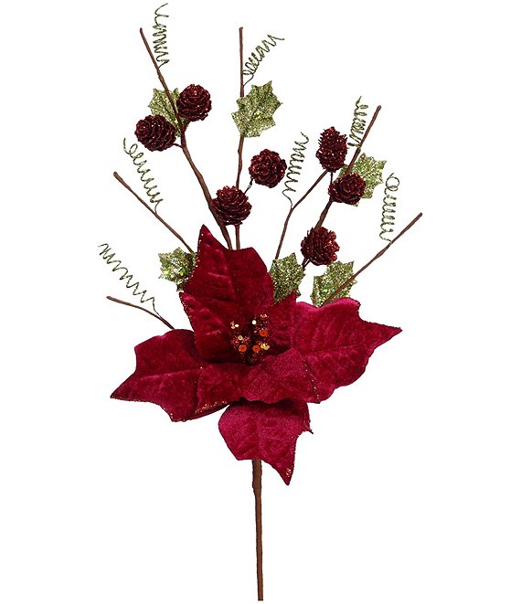 Mark Roberts Holiday Collection Poinsettia and Pinecone Spray Pick, Set ...