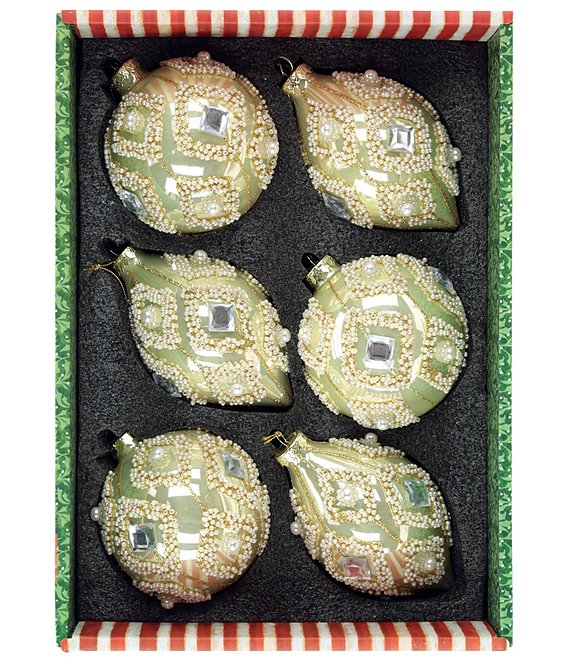 Mark Roberts Pearl Bead Diamond Ornament, Box Of 6