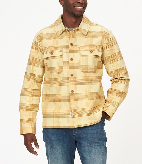 Buy yellow twill brushed double pocket checked shirt