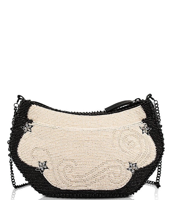 Mary Frances Hold Fast Black and Ivory Beaded Anchor Shoulder Bag