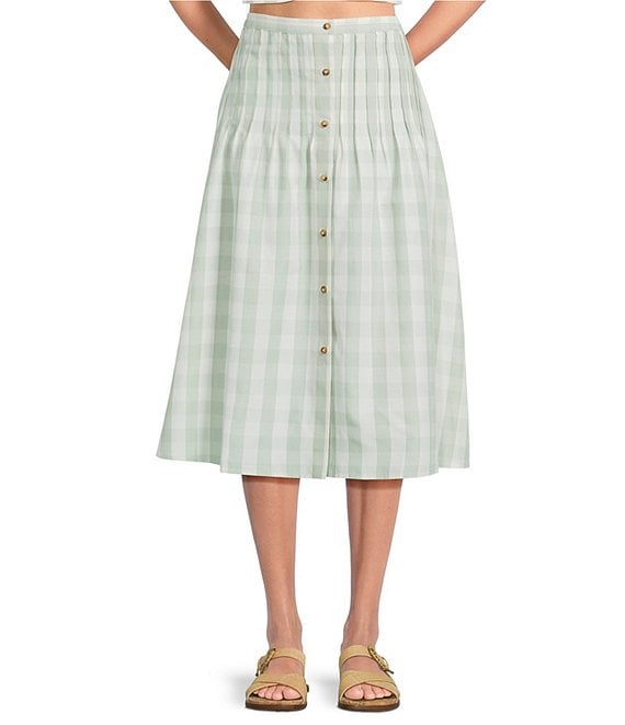 Mason's Daughter Andrea Coordinating Linen Pin Tuck Gingham A-Line Skirt
