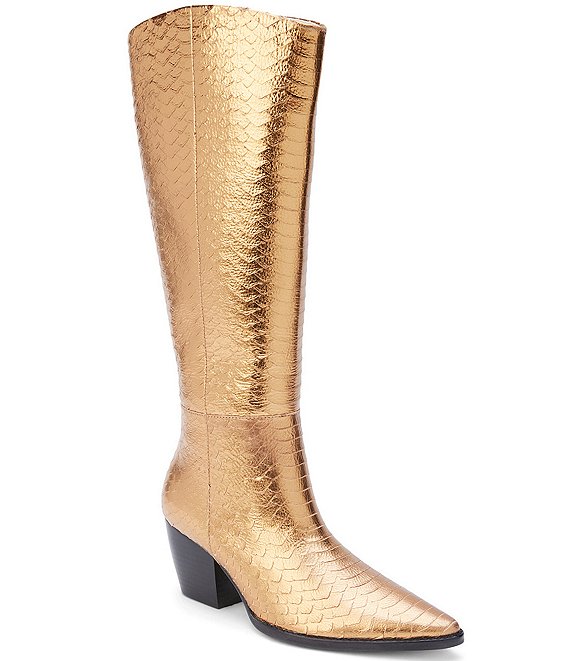 Matisse Bruna Western Inspired Metallic Snake Embossed Leather Tall Boots