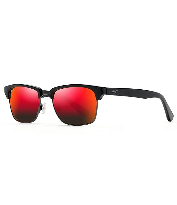 Color:Black Gloss Hawaii Lava - Image 1 - Kawika PolarizedPlus2® Rectangular 54mm Sunglasses
