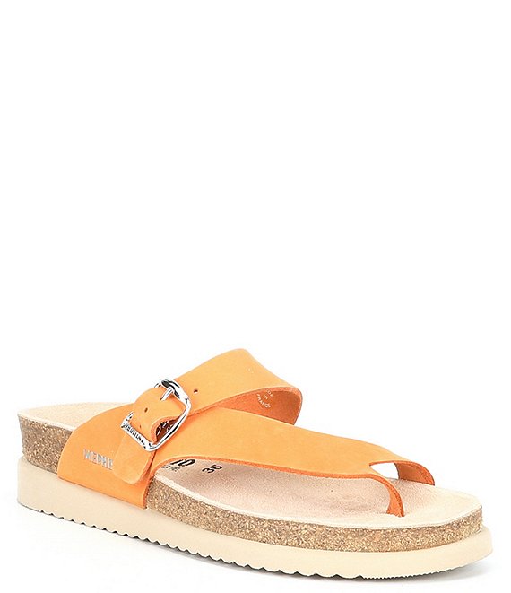 Color:Orange - Image 1 - Helen Buckle Detail Leather Casual Slide Sandals
