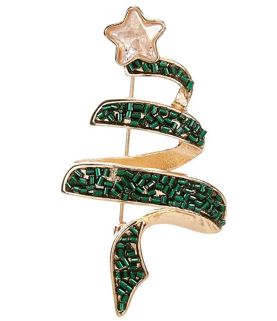 Merry & Bright Abstract Glitter Beaded Tree Brooch