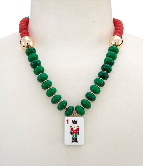 Merry & Bright Beaded Mahjong Resin Statement Collar Necklace