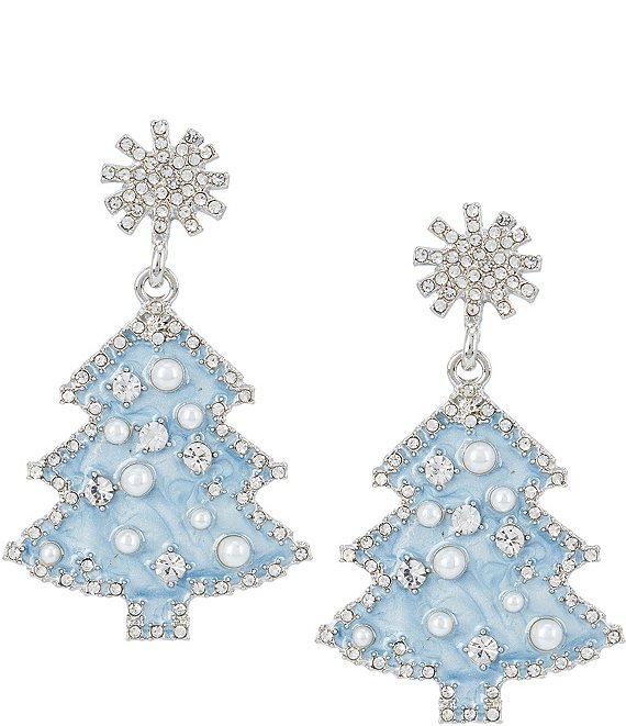 Merry & Bright Blue Enamel Tree Drop Earrings