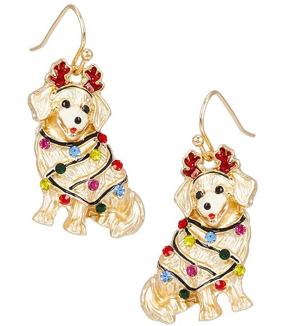 Merry & Bright Christmas Lights Golden Retriever Drop Earrings