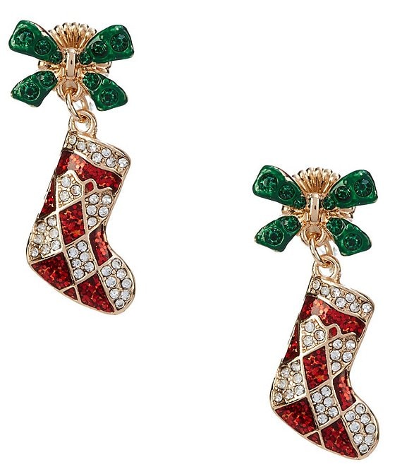 Merry & Bright Christmas Stocking Drop Earrings, Multi - Image 1