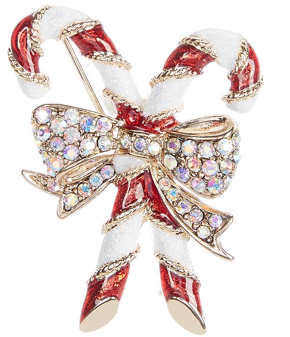 Merry & Bright Crystal Bow Candy Cane Pin