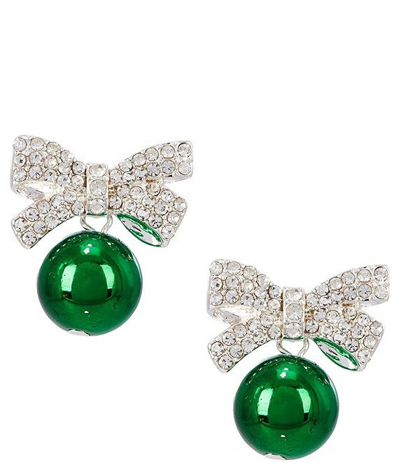 Merry & Bright Crystal Pave Christmas Bow Bead Drop Earrings