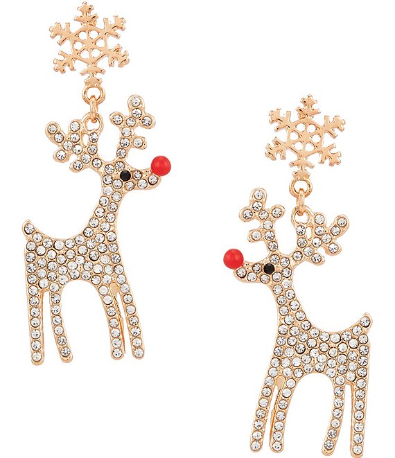 Merry & Bright Crystal Pave Christmas Rudolph Drop Earrings