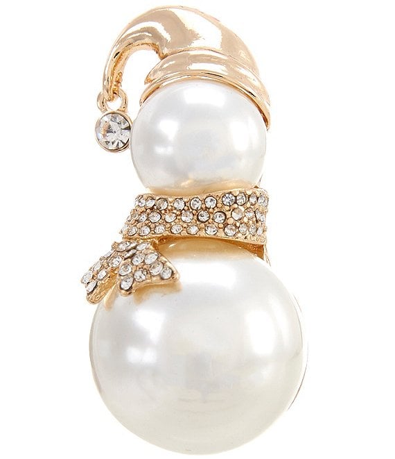 Merry & Bright Crystal Pave Double Pearl Snowman Pin